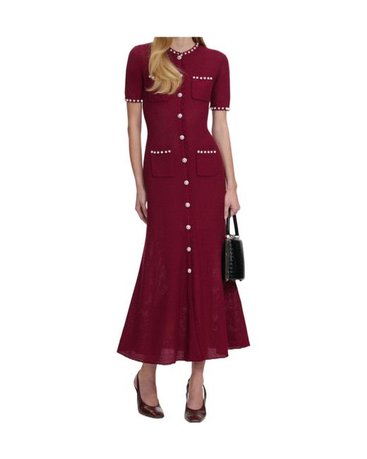 Self-Portrait Red Button-Up Knit Midi Dress