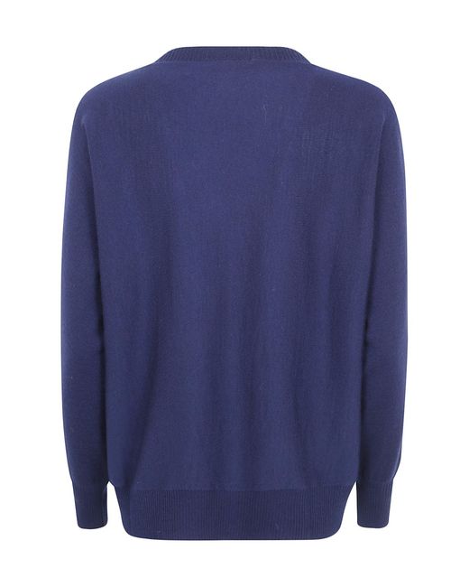 D.exterior Blue Ribbed-Knit Crew-Neck Top