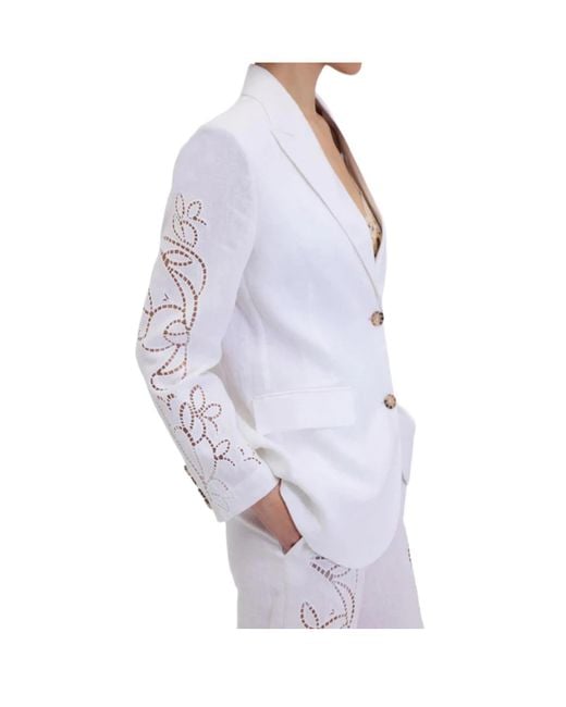 ERMANNO FIRENZE White Floral Embroidered Blazer