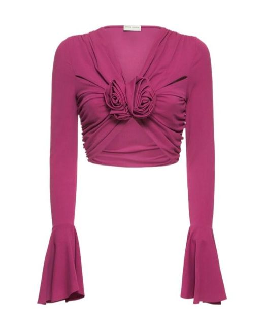 Magda Butrym Purple Draped Jersey Long Sleeve Top W/ Flowers