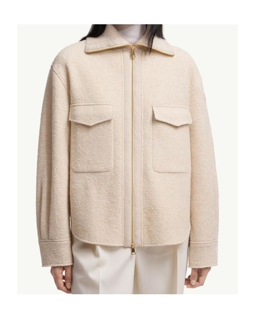 Moncler Natural Logo Patch Zip-Up Shirt