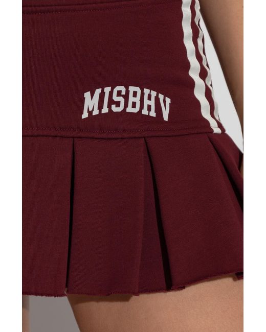 M I S B H V Red Pleated Stripe Mini Skirt