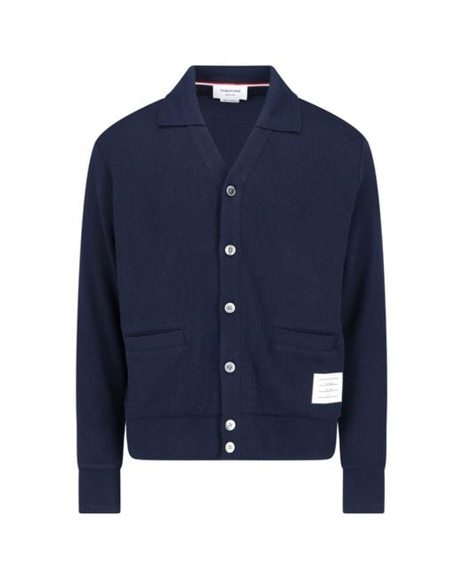 Thom Browne Blue Logo Patch Cardigan for men