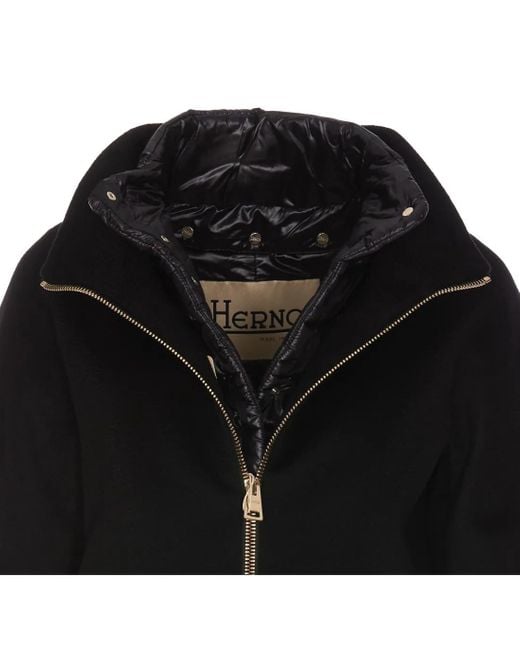 Herno Black Layered-Sleeved Zip-Up Down Coat