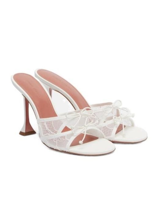 AMINA MUADDI Pink Bow-Detail Lace Mules
