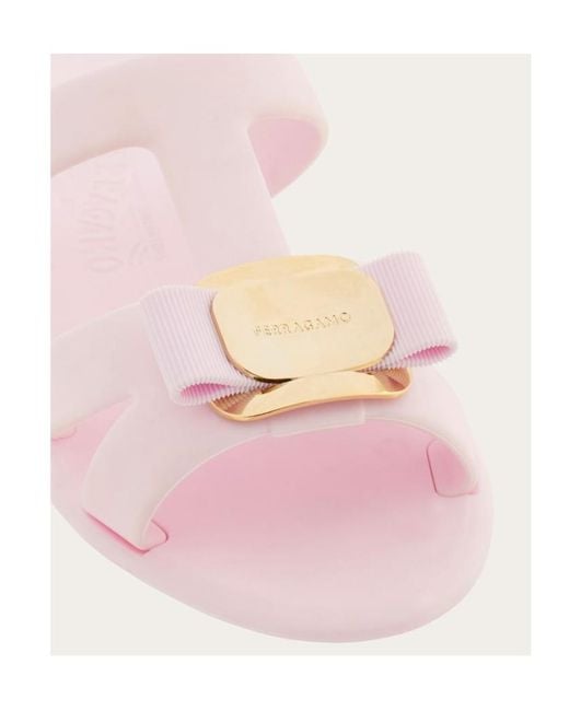 Ferragamo Pink New Vara Plate Slides