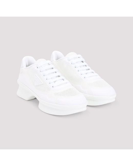 Prada White Logo Detailed Lace-Up Sneakers