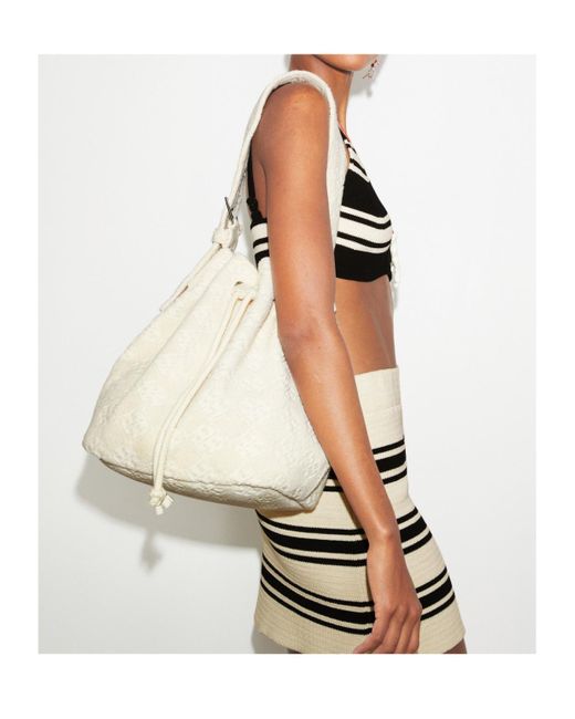Tory Burch White Textured Bucket Bag