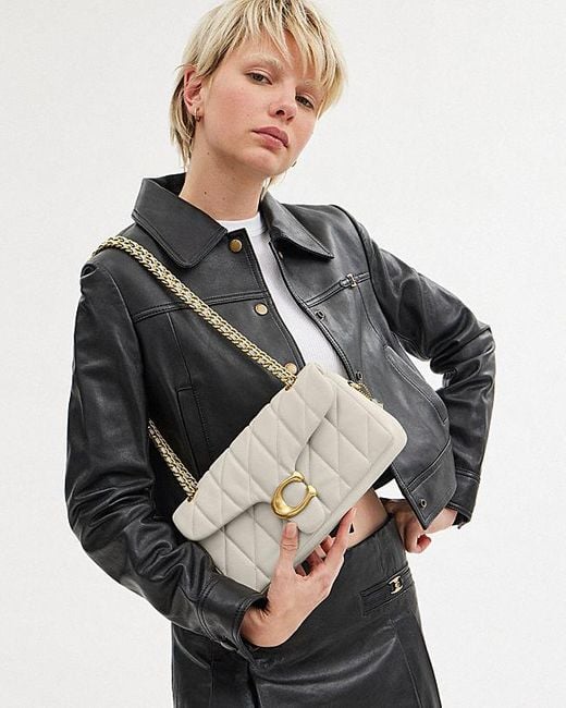 COACH Natural Tabby 26 Logo Plaque Quilted Crossbody Bag