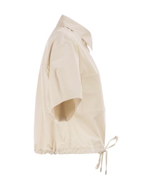 Peserico White Drawstring-Hem Cropped Stretch Sateen Shirt