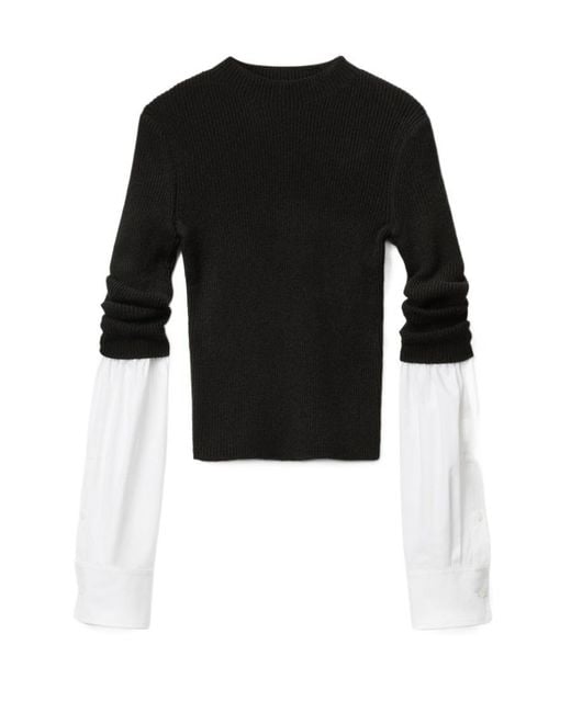 Alexander Wang Black Fine-Ribbed Contrasting-Cuffs Jumper