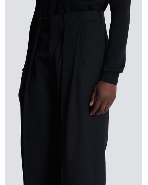 Balmain Black Wool Pleated Trousers for men