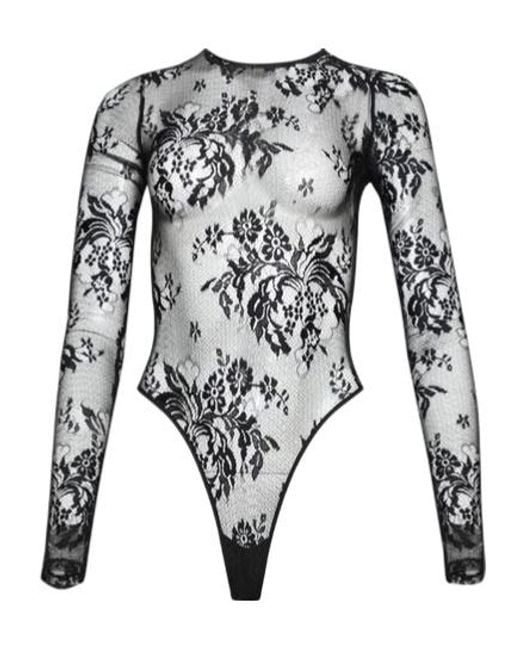 Wardrobe NYC Gray Evening Lace Bodysuit