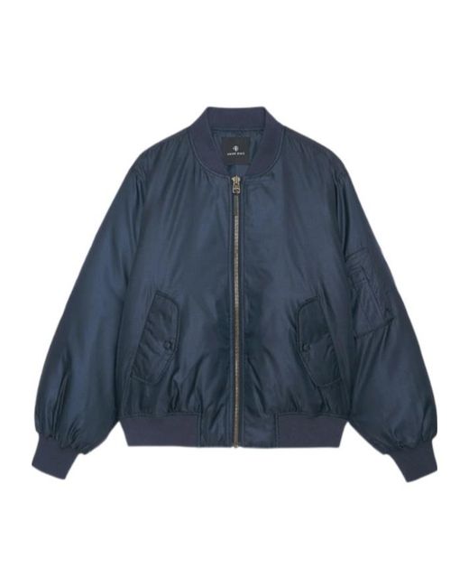 Anine Bing Blue Leon Zip-Up Bomber Jacket