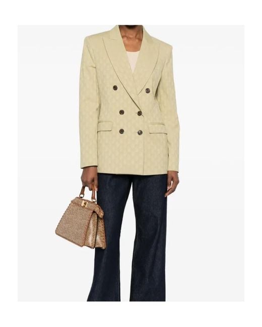 Etro Natural Double-Breasted Patterned Blazer
