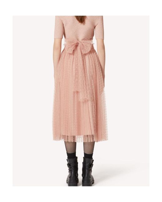 RED Valentino Pink Pleated Tulle Midi Skirt