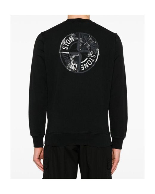 Stone Island Black Logo Printed Crewneck Sweatshirt for men