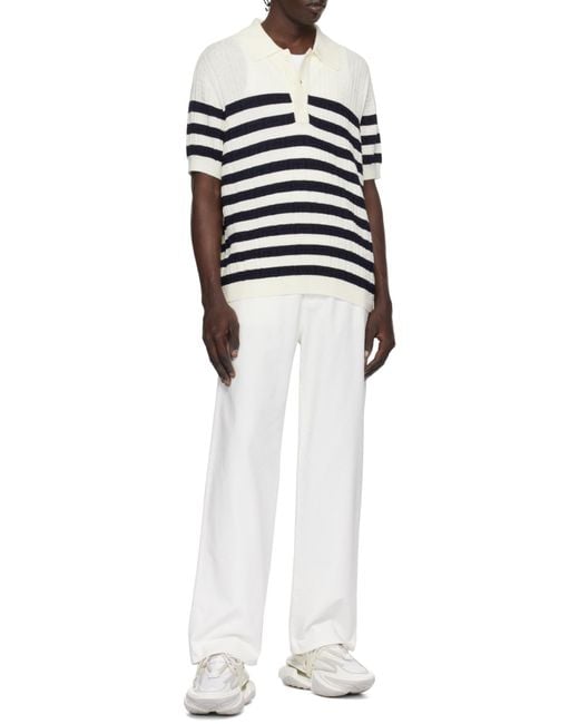 Balmain Blue Striped Knit Polo Shirt With Monogram for men