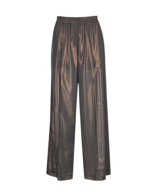 Brunello Cucinelli Gray Metallic Wide-Leg Trousers