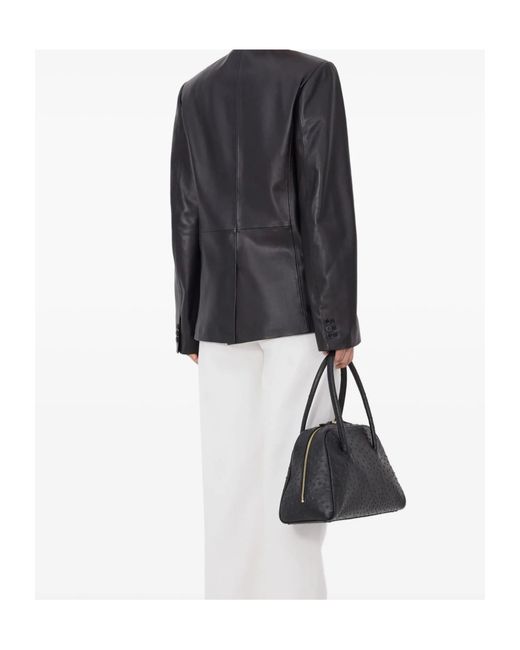 Loulou de Saison Black Paoli Asymmetric Lapel Leather Jacket