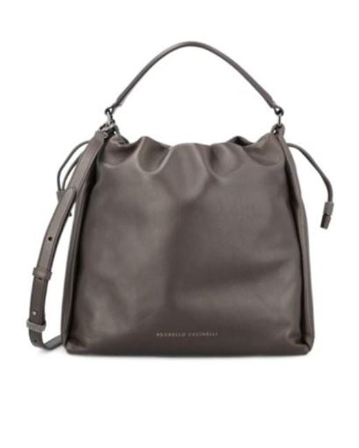 Brunello Cucinelli Gray Drawstring Tote Bag