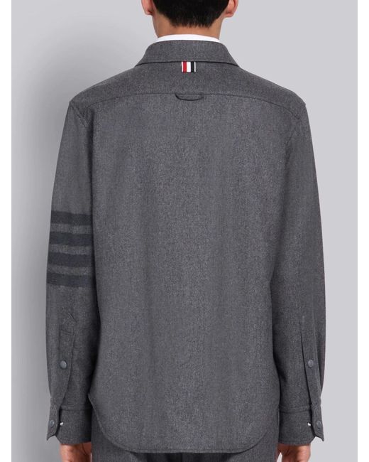Thom Browne Gray Flannel Tonal 4-Bar Shirt Jacket for men