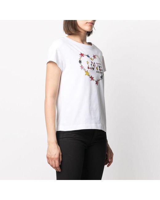 Moschino White T-Shirt With Round Neck And Short Sleeves