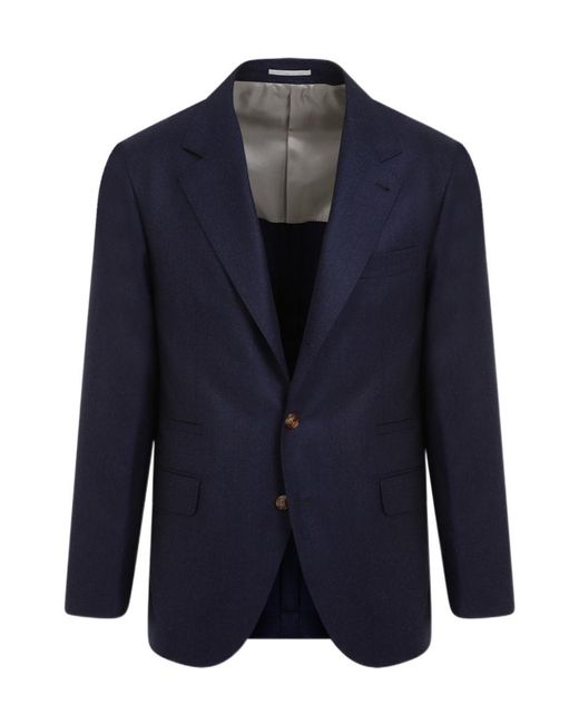 Brunello Cucinelli Blue Single-Breasted Long-Sleeved Blazer for men