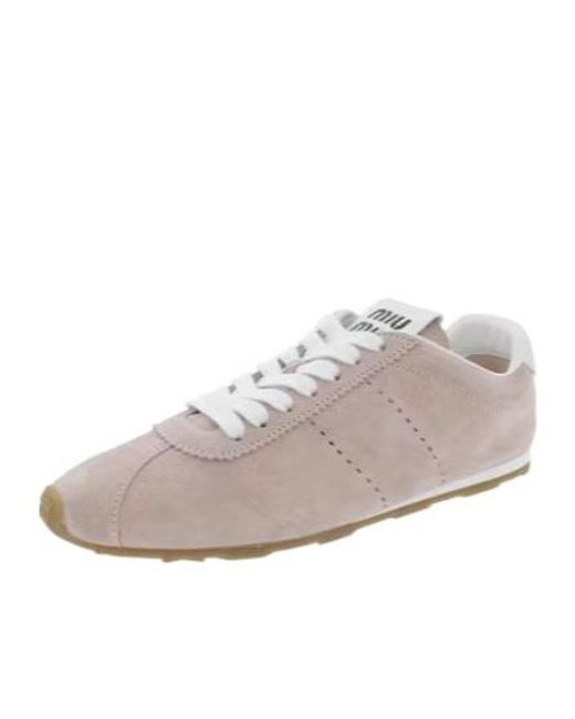 Miu Miu Women's White Plume Suede Sneakers