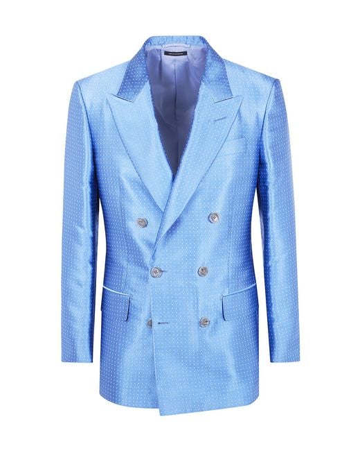 Tom Ford Blue Polka Dot Jacquard Double-Breasted Suit Jacket for men