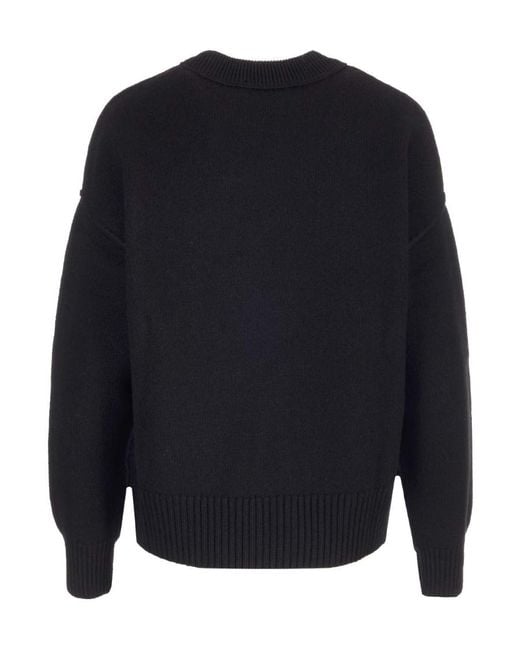AMI Blue Logo Intarsia-Knit Jumper for men