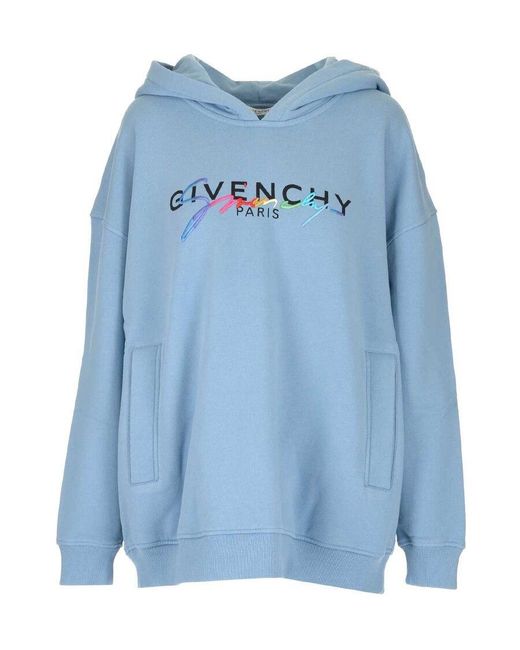 Givenchy Blue Logo Printed Hooded Sweater