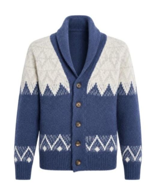 Eleventy Blue Shawl Collar Jacquard Cardigan for men