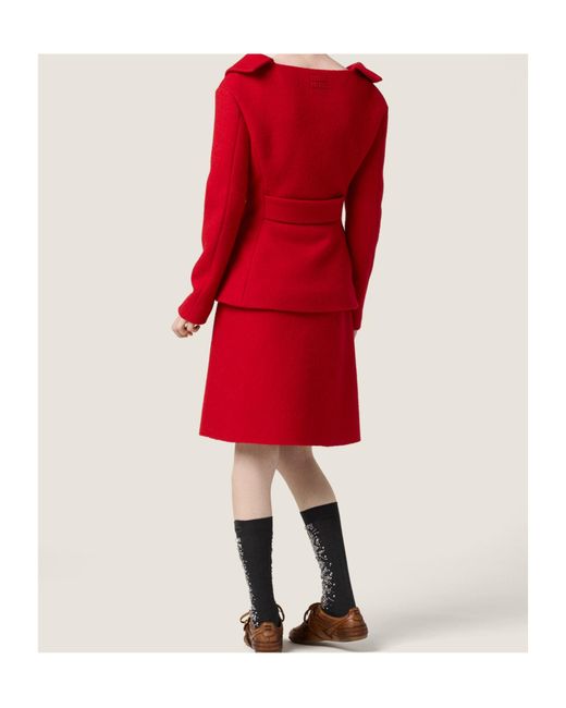 Miu Miu Red Zip-Up Midi Skirt