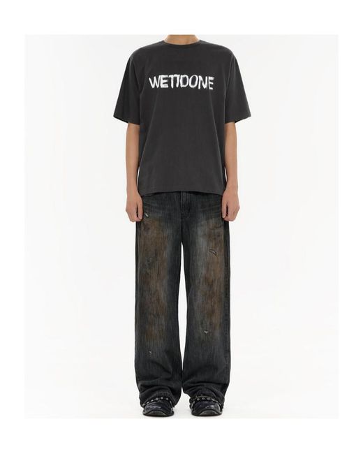 we11done Black Logo-Painted T-Shirt for men
