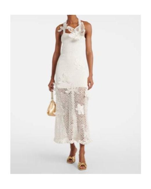 Oscar de la Renta White Crochet Cotton Maxi Dress
