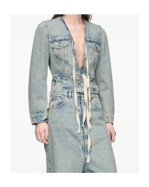 Maison Margiela Blue Raw-Edge Cropped Denim Jacket