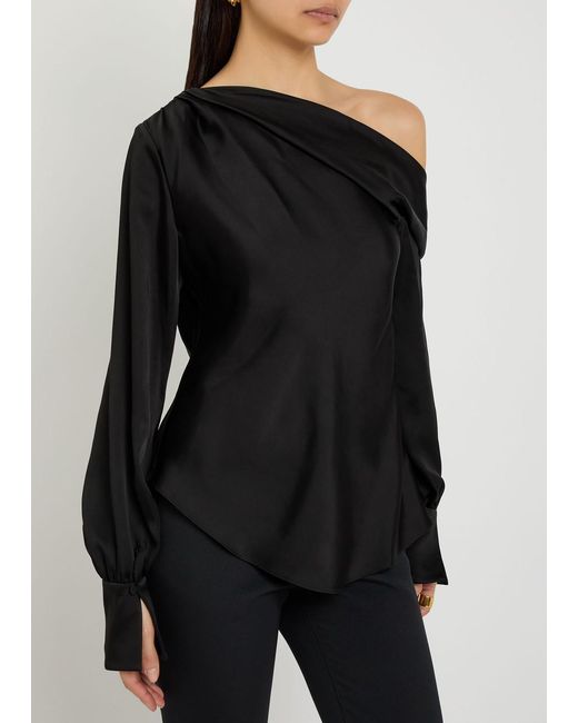 Jonathan Simkhai Black Alice Draped Satin Top