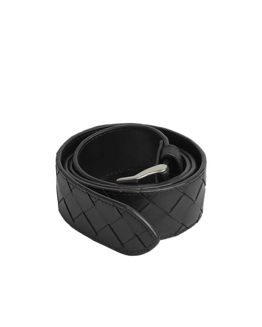 Bottega Veneta Black Intrecciato Buckle Belt for men