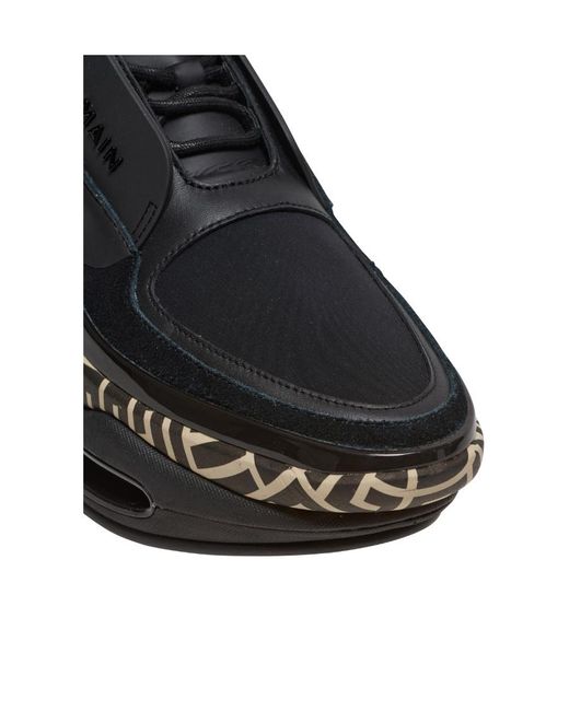 Balmain Black Leather And Suede B-Bold Low-Top Trainers With Monogram Print for men