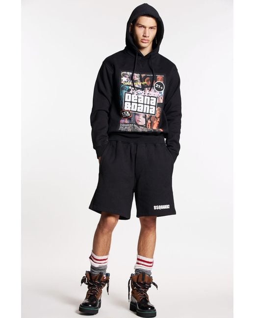 DSquared² Black Logo Printed Bermuda Shorts for men