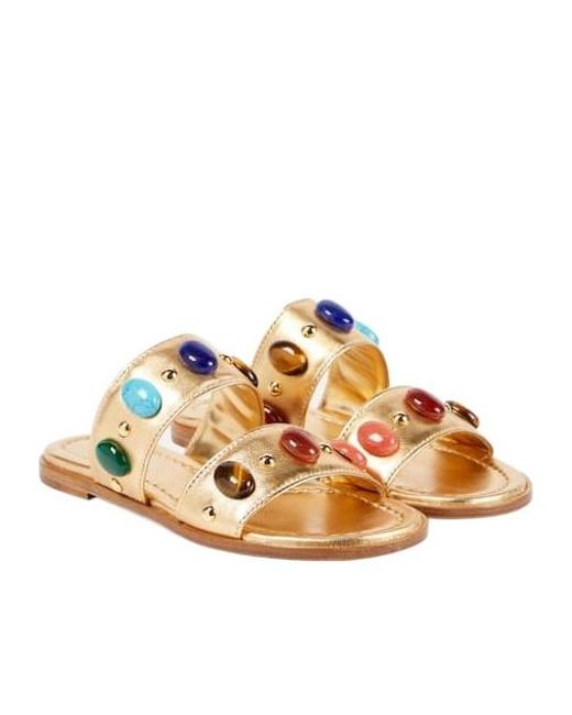 Gianvito Rossi Shanti Embellished Metallic Leather Sandals