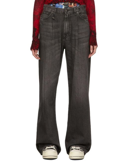 R13 Black Pleated Wide-Leg Jeans