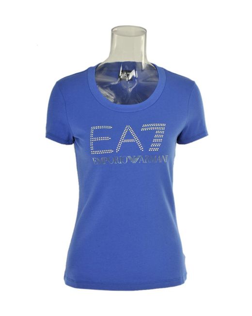 EA7 Blue T-Shirt With Round Neck And Short Sleeves