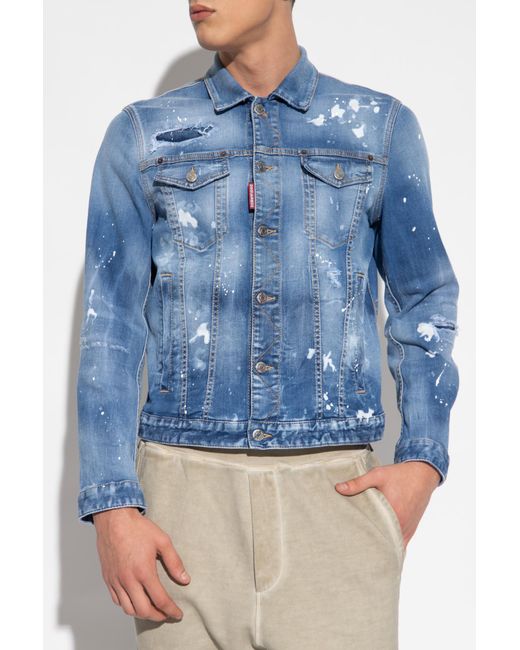 DSquared² Blue Dan Distressed Faded Effect Denim Jacket for men