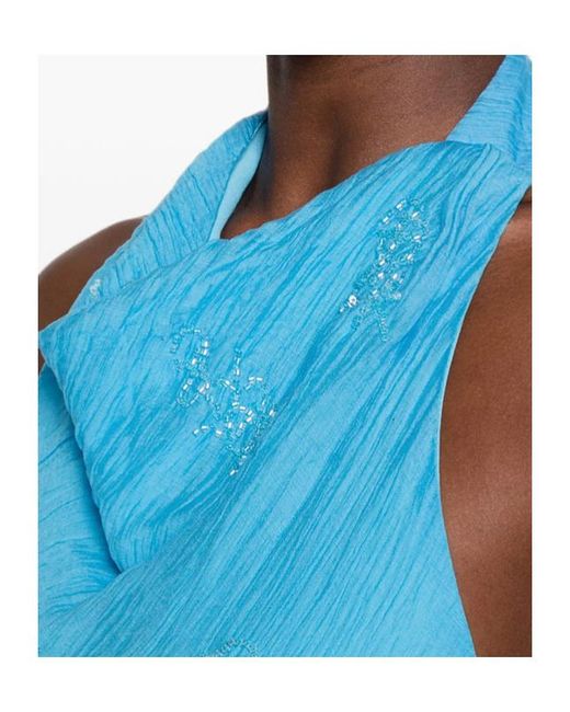 Staud Blue Roselle Beaded Halterneck Maxi Dress