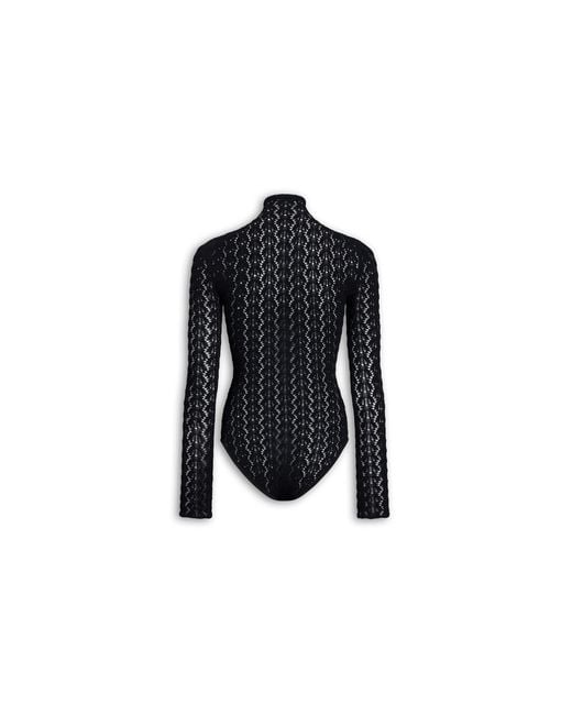 Alaïa Black Highneck Stretch Lace Bodysuit