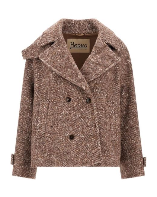 Herno Brown Double Breasted Tweed Jackets