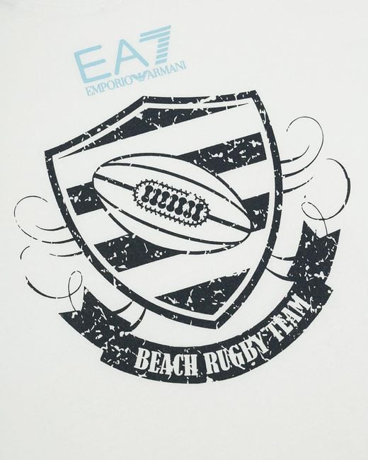 EA7 White Logo Round-Necked T-Shirt for men