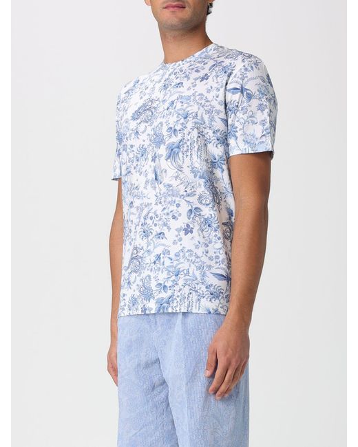 Etro Blue Floral Paisley Motif T-Shirt for men